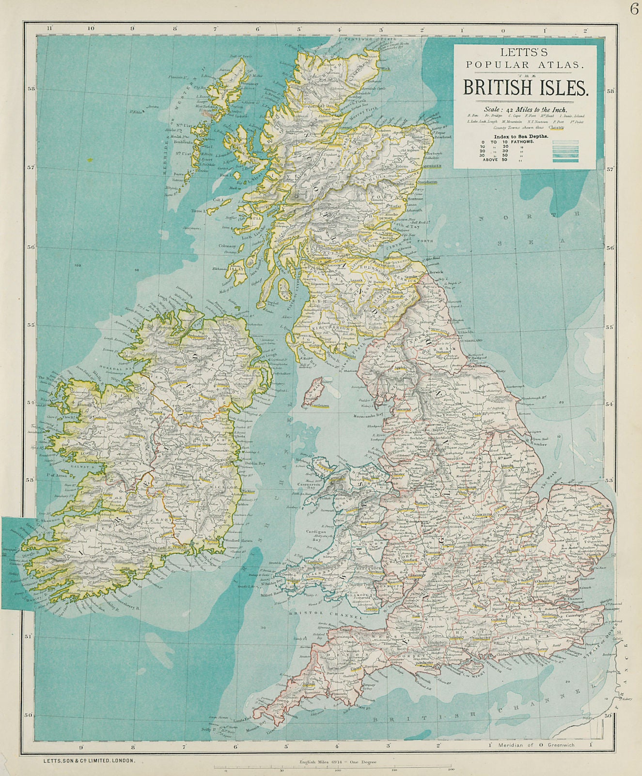 BRITISH ISLES. United Kingdom. Ireland. Counties towns rivers. LETTS 1884 map